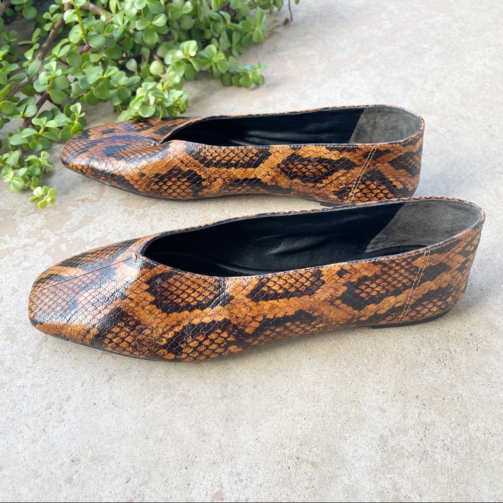 Vince Snakeskin Leather Square Toe Ballet Flats - Picture 3 of 6